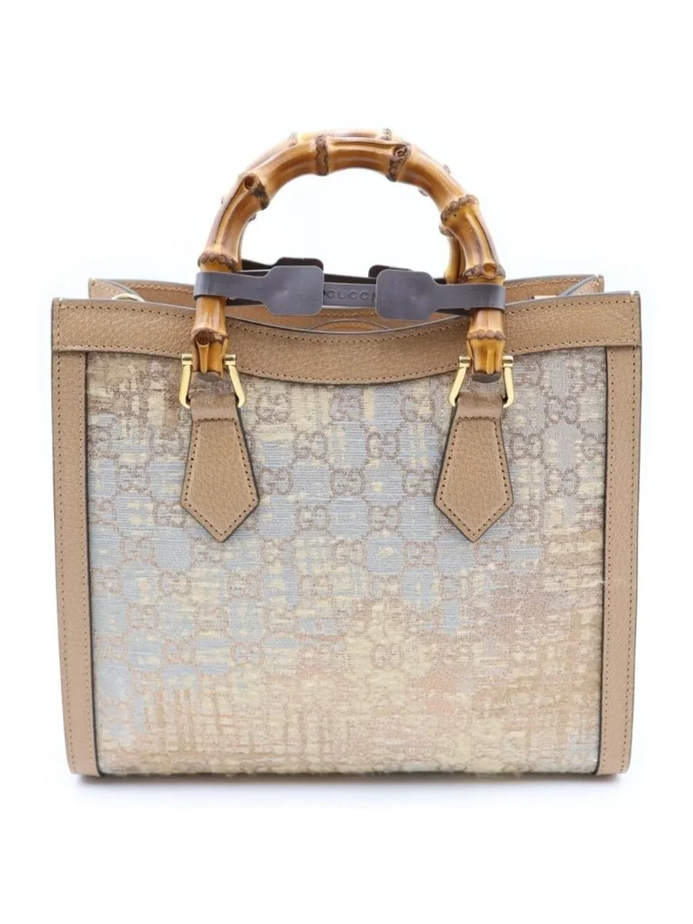 Gucci Hosoo Diana Small Nishijin Ori Bamboo Canvas Leather 2-Way Bag Beige